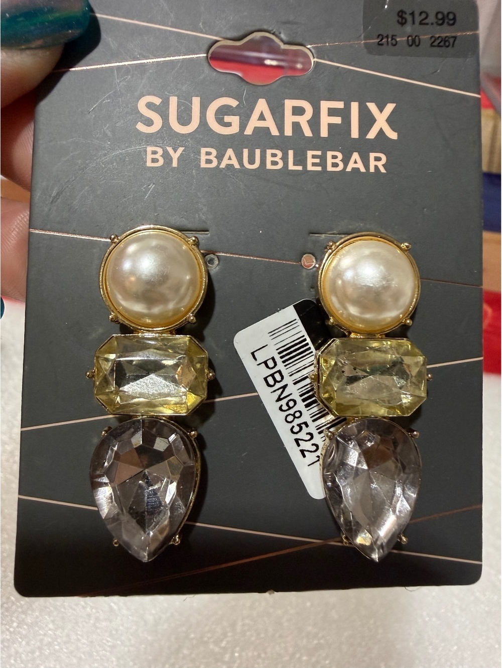 Sugarfix by BaubleBar Faux Pearl Crystal Drop Earrings Gold Tone New